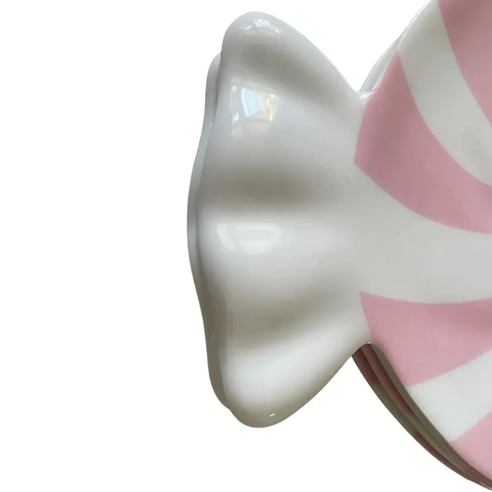 Peppermint Candy Shaped Melamine Christmas Appetizer Plate Set 4 PINK & White